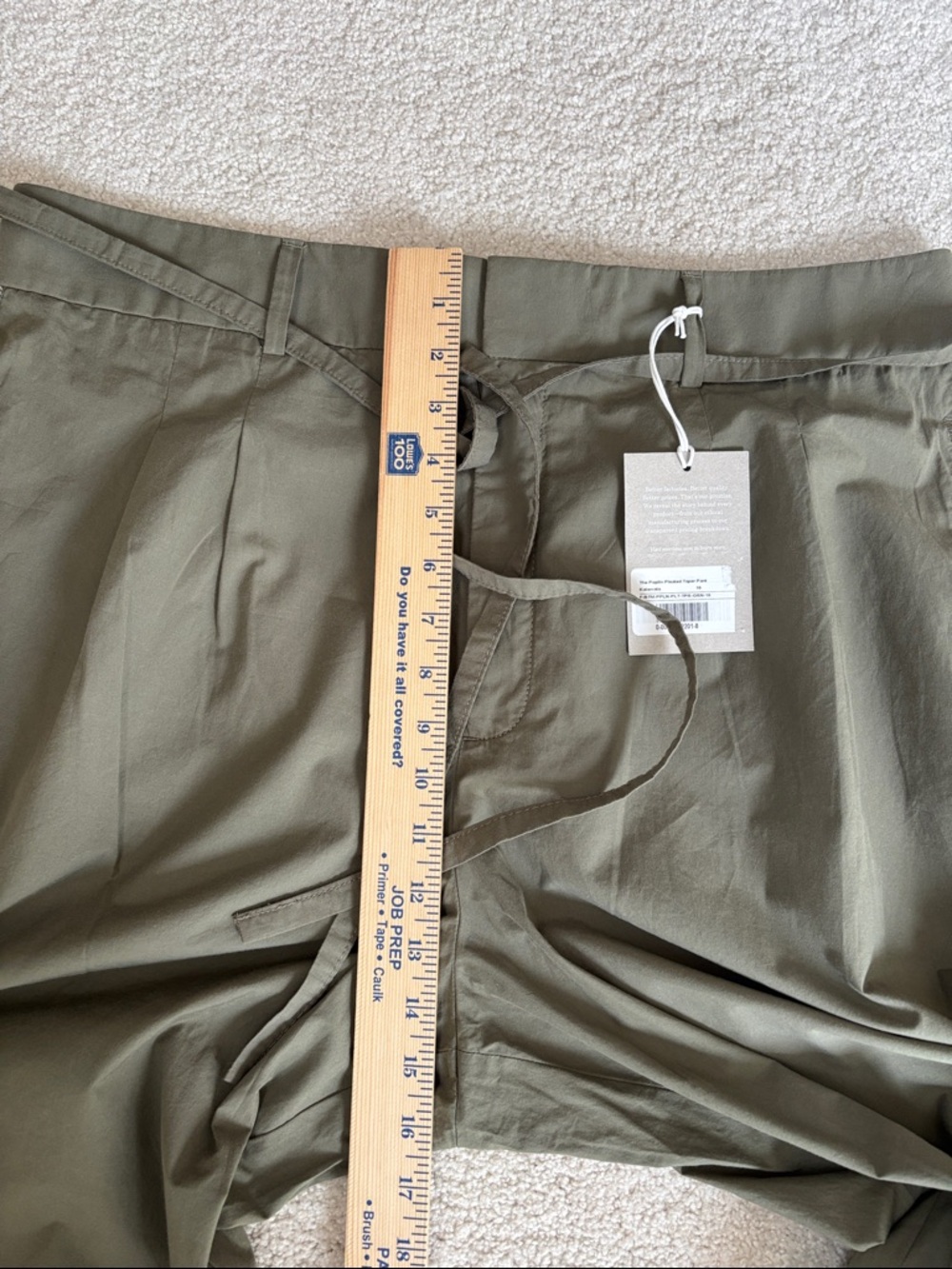 Everlane Poplin Pleated Taper Pants Cotton Olive Green Travel Womens Size 16 - Picture 9 of 14